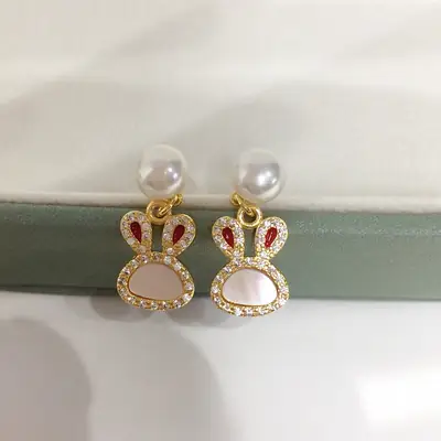 Rabbit Pearl Earrings 18K Gold Filled Mother-of-pearl