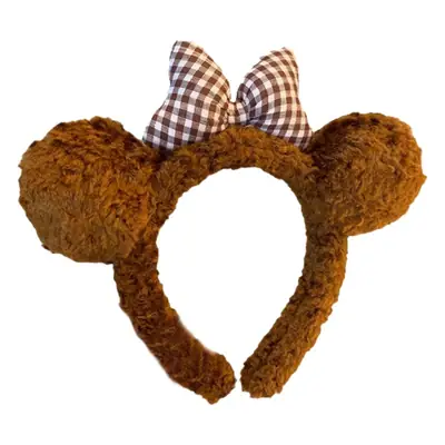 Cute Bow Bear Ears Plush Headband Brown
