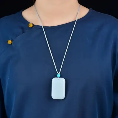 Jade Safe & Sound Card Necklace with Blue Bezel