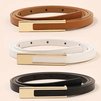 Women's Thin Gold Belt with White Strap