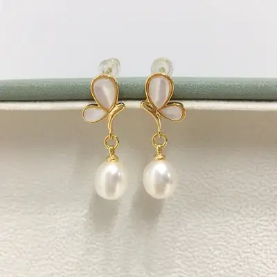 Zhuji Pearl Butterfly Earrings 18K Gold Women