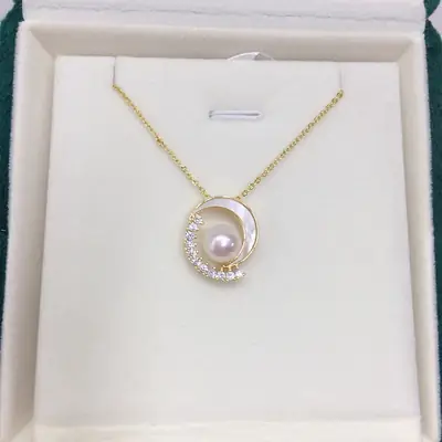 K Gold Pearl Necklace with Fritillaria Star Moon Design