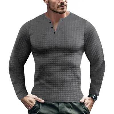 Men's Beige Waffle Knit Long Sleeve T-Shirt