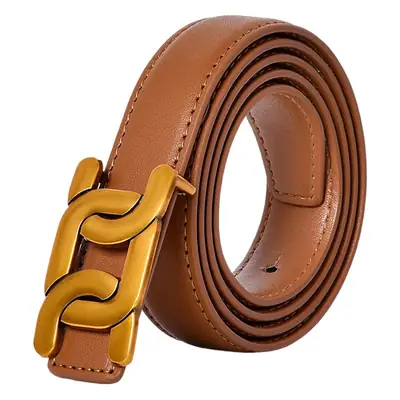 Women's Black Leather Belt with Gold Decorative Waist Seal