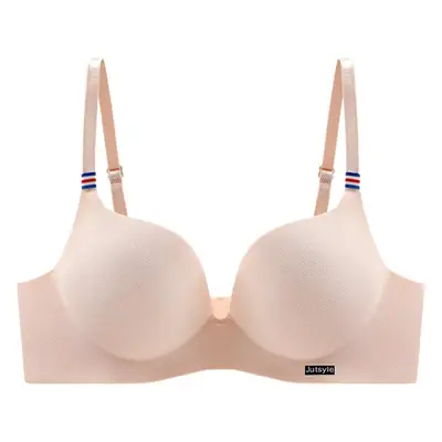French simple one-piece seamless wireless bra girl thick cup small chest push up adjustable student underwear