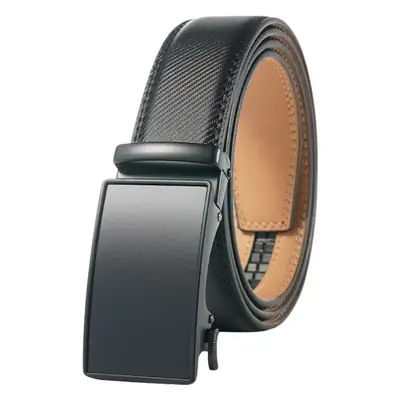 Men's Black Leather Belt with Buckle Design