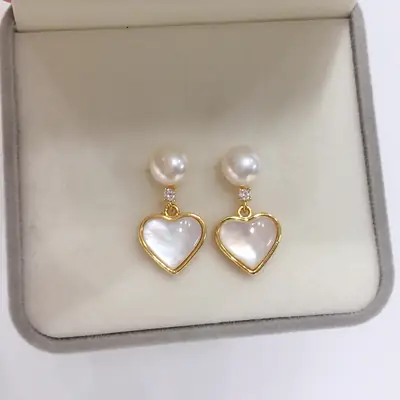 Heart Shaped Pearl Earrings for Women 18K Gold