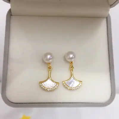 Zhuji Pearl Earrings for Women 18K Gold Filled Sea Beibei Style
