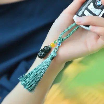 Jade Fox Car Key Pendant with Tassel