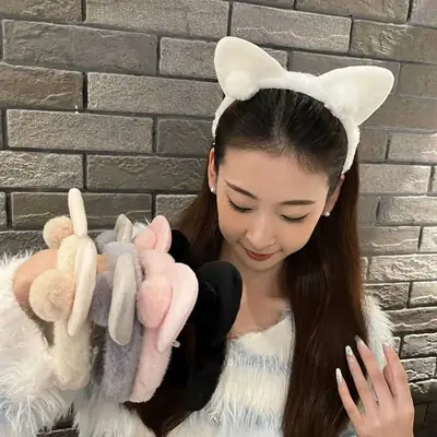 White Faux Fur Cat Ear Headband for Girls
