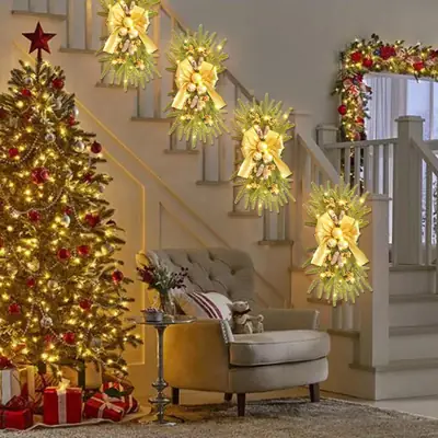 Cangyan 45cm Red Bow Upside-Down Tree Garland