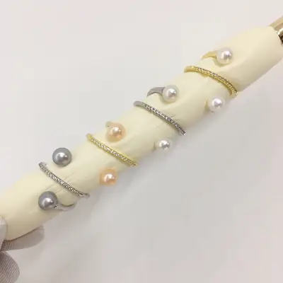 Natural Freshwater Pearl Ring White Copper Gold Plated Double Bead