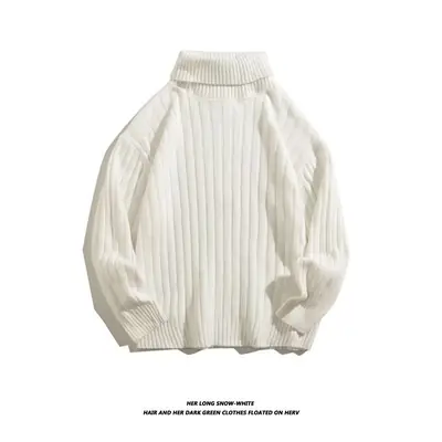 Men Black Knitted Turtleneck Sweater with Vertical Stripes