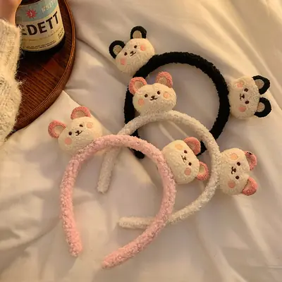 Furry Bear Face Wash Headband for Women