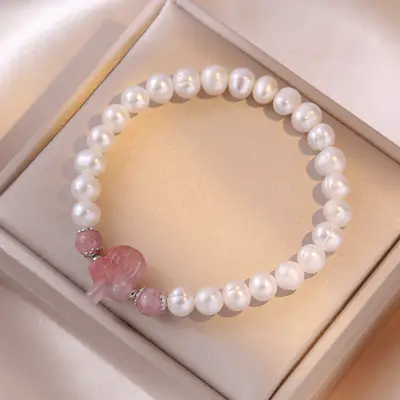 S925 Pearl Bracelet with Korean Strawberry Crystal Accent