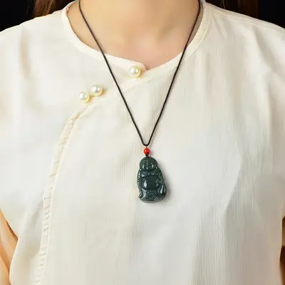 Hetian Jade Buddha Pendant Red Chain