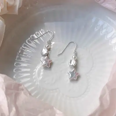 Small Starfish Pearl Earrings 925 Silver