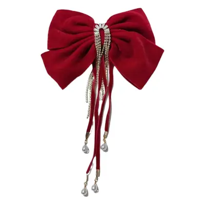 Burgundy Velvet Big Bow Hairpin for Bride 2023