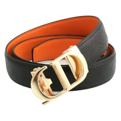 Men's Black Genuine Leather Belt with Gold Buckle