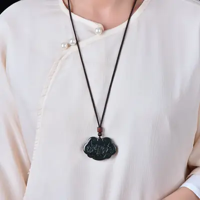 Hetian Jade Dragon Phoenix Lock Pendant