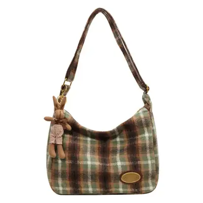Women Woolen Plaid Shoulder Bag 2023 New Autumn Winter