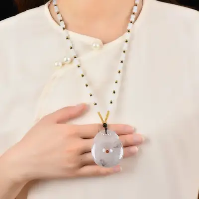 Gold Jade Peace Buckle Necklace Set of 3
