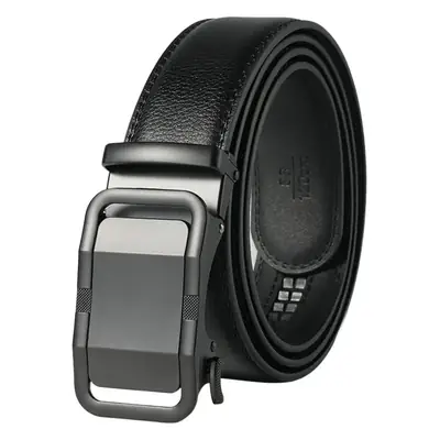 Men's Black Leather Automatic Buckle Belt with Digital Display