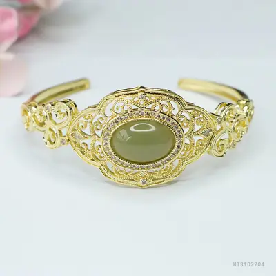 Guan Yu Jade Hollow Bracelet Chinese Style Gold