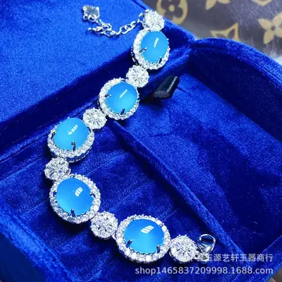 925 Silver Plated Blue Chalcedony Bracelet for Women