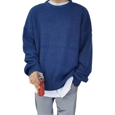 Men's Pink Waffle Knit Crewneck Sweater All Season