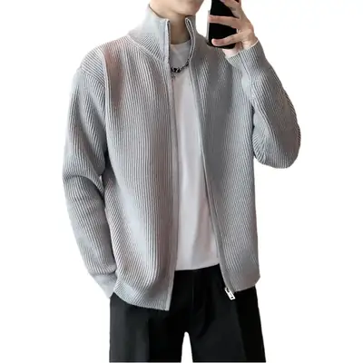 Men's 2023 Spring Sweater Cardigan Zipper Coat White