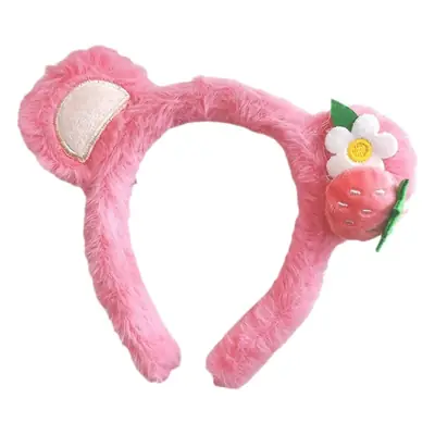 Pink Plush Bear Ear Hairband for Girls