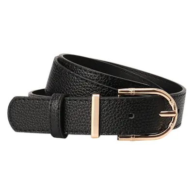 Women Black Leather Belt with Gold Plated Buckle