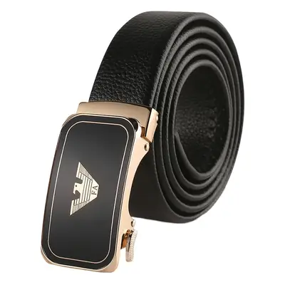 2021 Men's Black Leather Belt with Automatic Buckle