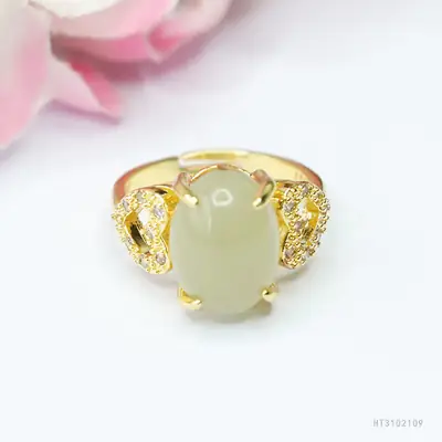 Guan Yu Jade Ring Heart Shaped Gold Plated