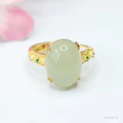Guan Yu Jade Ring Pigeon Egg Gold Plated