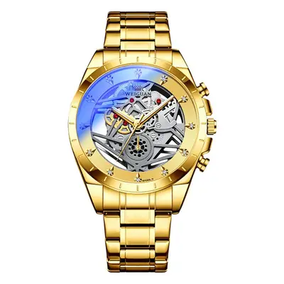 Men's Gold Skeleton Watch with Full Automatic Mechanism