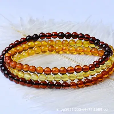 Natural Amber Lanyard Blood Pepper Wax Necklace Rope Rainbow Woolen Chain Hanging Chain Three Circle Bracelet