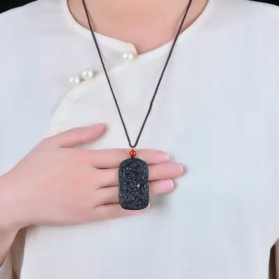 Black Golden Jade Kowloon Pendant with Red Bead
