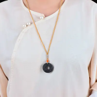 Black Gold Jade Beast Double Sided Pendant
