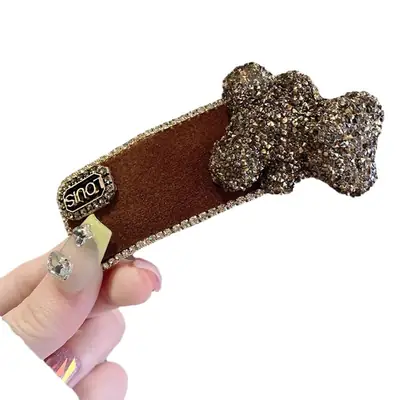 Autumn Winter Brown Rhinestone Bear Clip Hairpin
