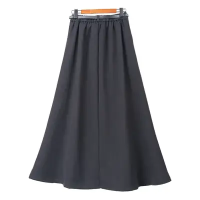 Black Wool Pleated Mid-Length Skirt Winter High Waist