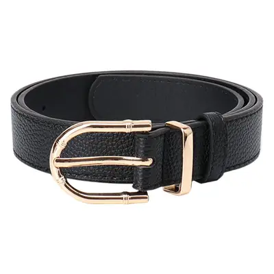 Women's Black Leather Belt with Gold Buckle