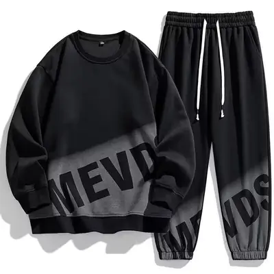 Men's Black Oversized Sweatpants Set with Graphic Print