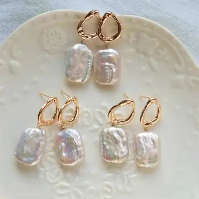 Natural Baroque Pearl Earrings Pink Purple Women