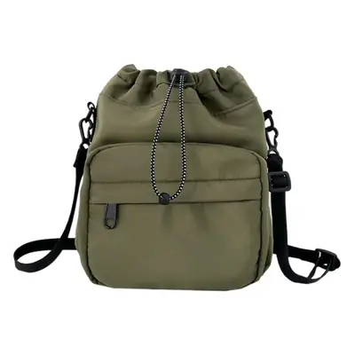 Women's Drawstring Shoulder Messenger Bag Beige Nylon Large Capacity