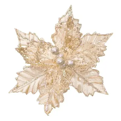 Golden Christmas Flower Decor 20CM Crafted Flannel