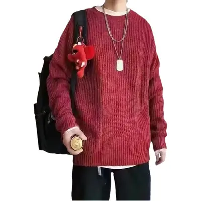 Men Knitted Crewneck Sweater Autumn Winter Loose Fit