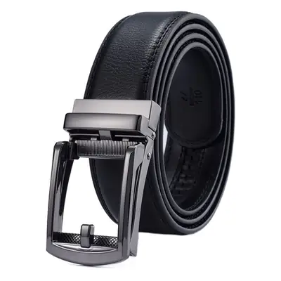 Men's Black Leather Belt with Silver Buckle