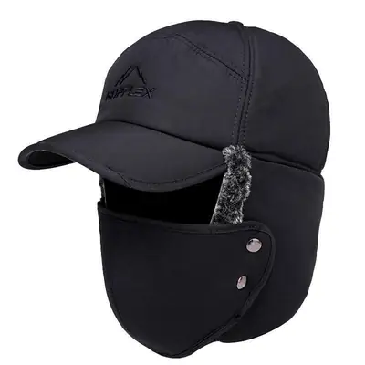 Men's Wool Winter Cap with Ear Protection Black